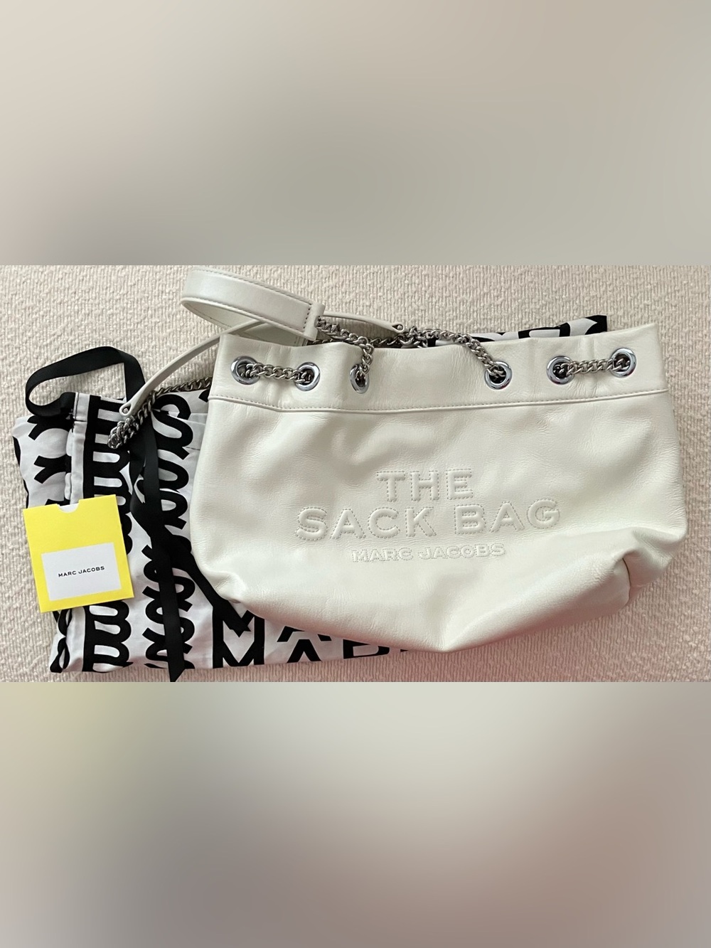 Marc Jacobs The Sack Chain Bag in White Leather with Silver Chain